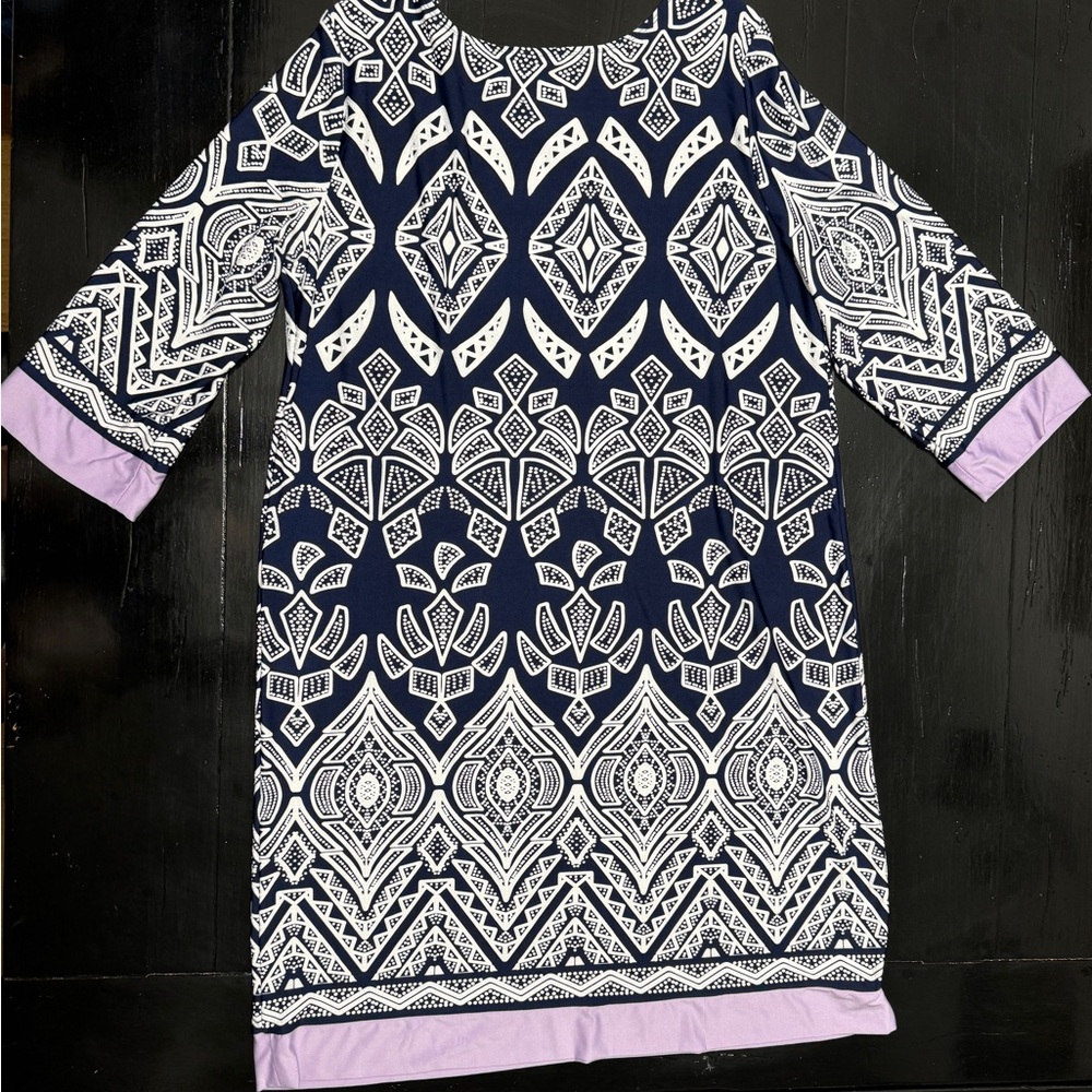 Navy and White Patterned Kids Dress